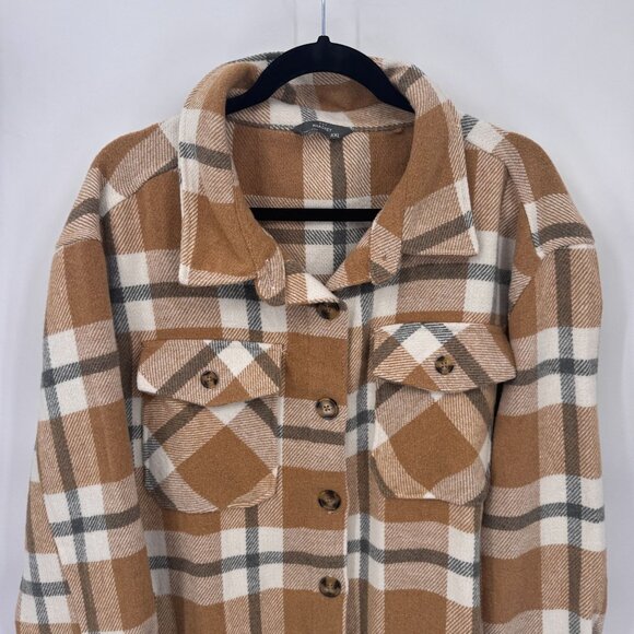 Members Mark Shacket Womens XXL Brown Gray Plaid Polyester Pockets - Picture 2 of 9